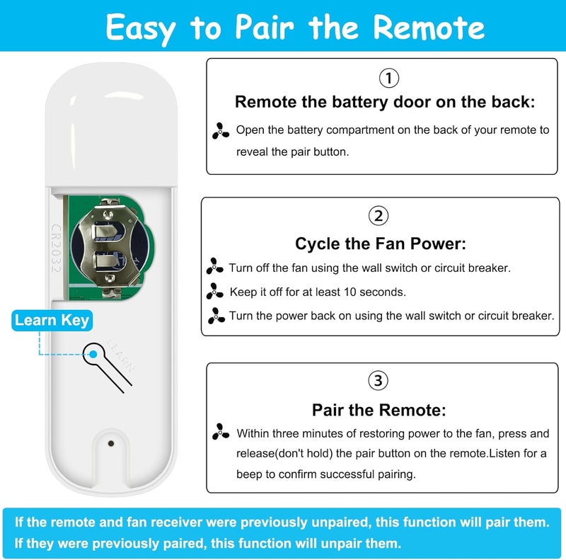 COREBAY Ceiling Fan Remote Control Replacement for Hunter 99770 99392 99813, Compatible with Hunter 99770 99392 99118 99122 99123 99119, Light Dimmer 3-Speed Wall Mount (Remote Only) - Image 5